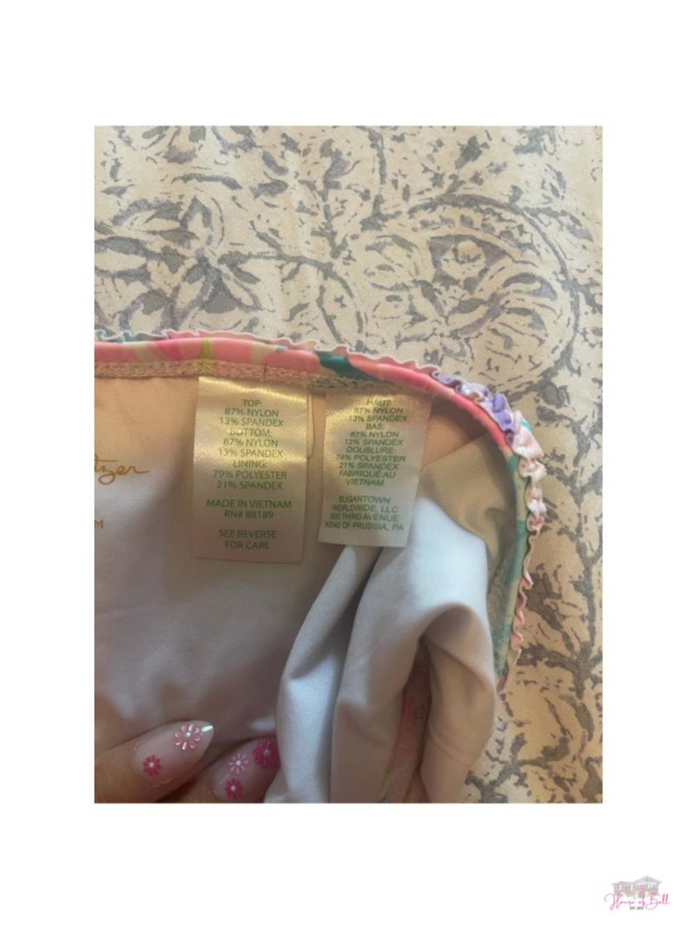 Lilly Pulitzer Girls Floral Two Piece Bikini Swimsuit Set Pink Teal Size 14 - Picture 3 of 4
